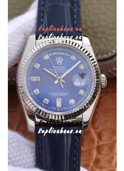 Rolex Day Date 904L Steel Casing Watch in Blue Dial 36MM - 1:1 Mirror Quality 