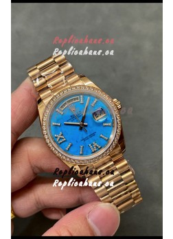 Rolex Day Date Turquoise Set 18K Yellow Gold Watch 36MM - 1:1 Mirror Replica Watch 