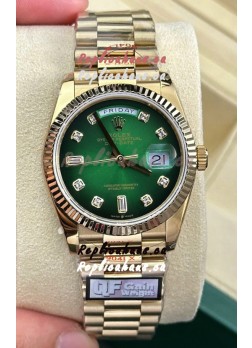 Rolex Day Date Super Clone 18K Yellow Gold Watch 36MM - Green Dial 1:1 Mirror Replica Watch 