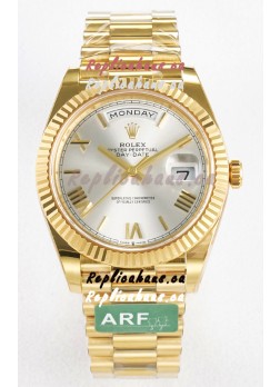 Rolex Day Date Super Clone 18K Yellow Gold Watch 40MM - Steel Dial 1:1 Mirror Quality