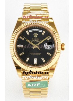 Rolex Day Date Super Clone 18K Yellow Gold Watch 40MM - Black Dial 1:1 Mirror Quality