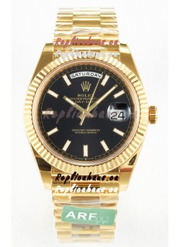 Rolex Day Date Super Clone 18K Yellow Gold Watch 40MM - Black Dial 1:1 Mirror Quality