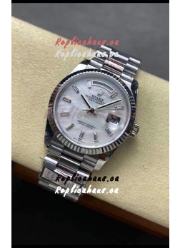 Rolex Day Date Super Clone 904L Stainless Steel Watch 40MM - Mother of Pearl Dial Mirror Quality 