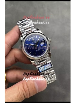 Rolex Day Date Super Clone Stainless Steel Blue Dial Watch 36MM - 1:1 Mirror Quality