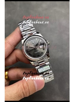 Rolex Day Date Super Clone Stainless Steel Grey Dial Roman Numerals Watch 36MM - 1:1 Mirror Quality