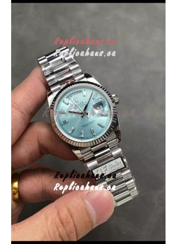 Rolex Day Date Super Clone Stainless Steel Ice Blue Dial Crystal Numerals Watch 36MM - 1:1 Mirror Quality