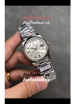 Rolex Day Date Super Clone Stainless Steel Silver Dial Steel Numerals Watch 36MM - 1:1 Mirror Quality