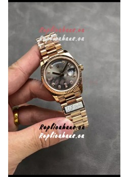 Rolex Day Date Super Clone Rose Gold Grey Dial Diamonds Numerals Watch 36MM - 1:1 Mirror Quality