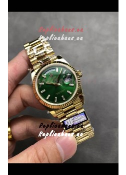 Rolex Day Date Super Clone Yellow Gold Green Dial Crystal Numerals Watch 36MM - 1:1 Mirror Quality