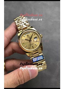 Rolex Day Date Super Clone Yellow Gold Case and Dial Stick Numerals Watch 36MM - 1:1 Mirror Quality