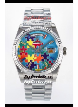 Rolex Day Date Emoji Jig-Saw Puzzle Stainless Steel Casing Swiss Replica Watch 
