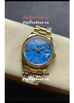Rolex Day Date Turquoise Set 18K Yellow Gold Watch 36MM - 1:1 Mirror Replica Watch 