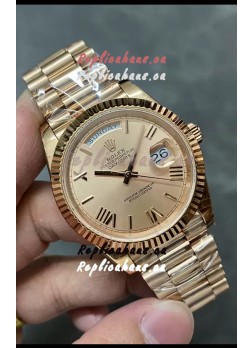 Rolex Day Date 40MM 228235 Rose Gold in Gold Roman Dial 1:1 Mirror Replica Watch