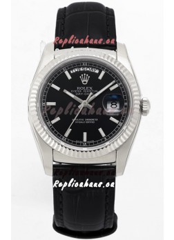 Rolex Day Date 904L Steel Casing Watch in Black Dial 36MM - 1:1 Mirror Quality