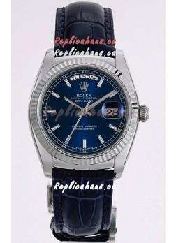 Rolex Day Date 904L Steel Casing Watch in Blue Dial 36MM - 1:1 Mirror Quality