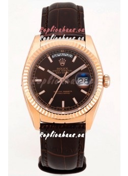 Rolex Day Date Rose Gold 904L Steel Casing Watch in Brown Dial 36MM - 1:1 Mirror Quality