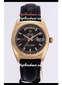 Rolex Day Date Rose Gold 904L Steel Casing Watch in Black Dial 36MM - 1:1 Mirror Quality