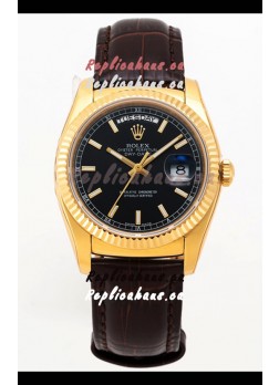 Rolex Day Date Yellow Gold 904L Steel Casing Watch in Black Dial 36MM - 1:1 Mirror Quality