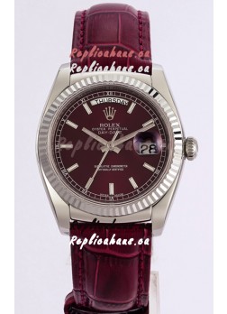 Rolex Day Date 904L Steel Casing Watch in Red Dial 36MM - 1:1 Mirror Quality