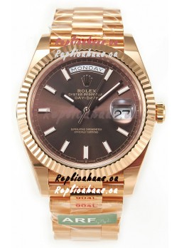 Rolex Day Date 40MM 1:1 Rose Gold in Brown Dial 1:1 Mirror Replica Watch
