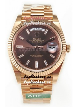 Rolex Day Date 40MM 1:1 Rose Gold in Brown Dial 1:1 Mirror Replica Watch