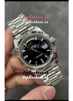 Rolex Day Date Presidential Stainless Steel Black Dial Watch 40MM - 1:1 Mirror Quality