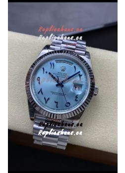 Rolex Day Date Presidential Stainless Steel ICE Blue Arab Dial Watch 40MM - 1:1 Mirror Quality