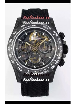 Rolex Daytona Super Clone DiW Skeleton Carbon Edition Watch - Forged Carbon Casing Black Strap 1:1 Mirror Replica