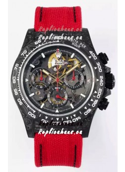 Rolex Daytona Super Clone DiW Skeleton Carbon Edition Watch - Forged Carbon Casing Red Strap 1:1 Mirror Replica