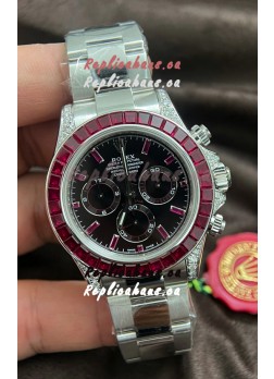 Rolex Daytona Super Clone White Gold Casing Maroon Dial Cal.4131 Movement Watch Custom Sapphires Bezel