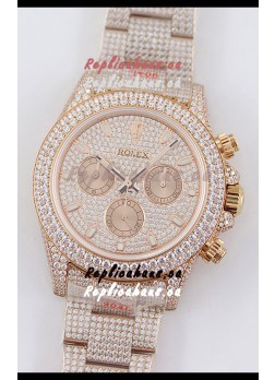 Rolex Cosmograph Daytona Rose Gold ICED OUT Cal.4130 Movement - 904L Steel Watch