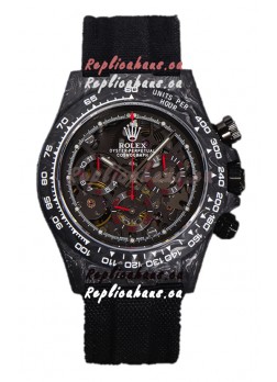 Rolex Daytona DiW Skeleton Carbon Edition Watch - Forged Carbon Casing Black Strap 1:1 Mirror Replica