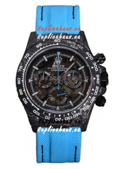 Rolex Daytona DiW Skeleton Carbon Edition Watch - Forged Carbon Casing Blue Strap 1:1 Mirror Replica