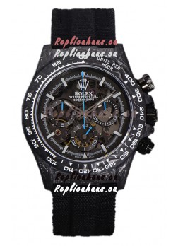 Rolex Daytona DiW Skeleton Carbon Edition Watch - Forged Carbon Casing Black Strap 1:1 Mirror Replica