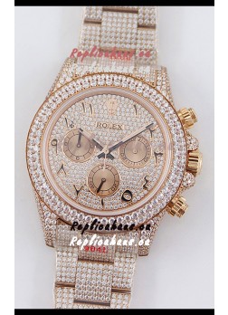 Rolex Cosmograph Daytona Rose Gold ICED OUT Cal.4130 Movement - 904L Steel Watch
