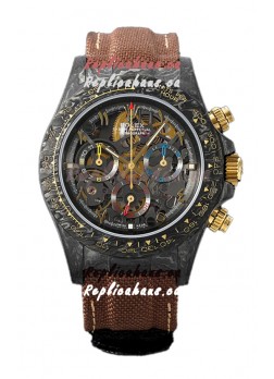 Rolex Daytona DiW Skeleton Carbon Edition Watch - Forged Carbon Casing Brown Strap 1:1 Mirror Replica