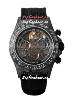 Rolex Daytona DiW Skeleton Carbon Edition Watch - Forged Carbon Casing Black Strap 1:1 Mirror Replica