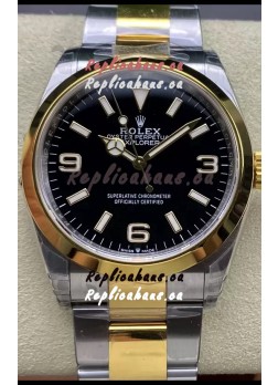 Rolex Explorer I Black Dial - Yellow Gold on Steel in 3230 Swiss Automatic Movement