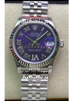 Rolex Datejust 31MM ETA-2671 Movement Swiss Replica in 904L Steel Purple Dial 