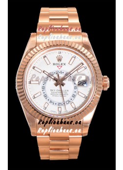 Rolex Sky-Dweller REF# 336235 White Dial Watch in Rose Gold 904L Steel Case 1:1 Mirror Replica