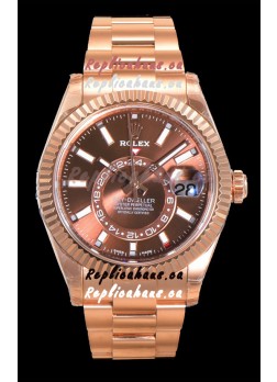 Rolex Sky-Dweller REF# 336235 Brown Dial Watch in Rose Gold 904L Steel Case 1:1 Mirror Replica