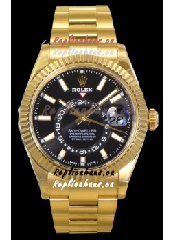 Rolex Sky-Dweller REF# 336235 Black Dial Watch in Yellow Gold 904L Steel Case 1:1 Mirror Replica