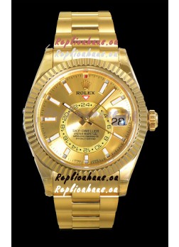 Rolex Sky-Dweller REF# 336235 Gold Dial Watch in Yellow Gold 904L Steel Case 1:1 Mirror Replica