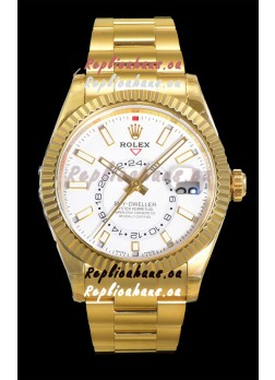 Rolex Sky-Dweller REF# 336235 White Dial Watch in Yellow Gold 904L Steel Case 1:1 Mirror Replica