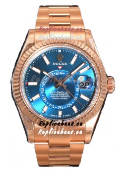 Rolex Sky-Dweller REF# 336235 Blue-Green Dial Watch in Rose Gold 904L Steel Case 1:1 Mirror Replica