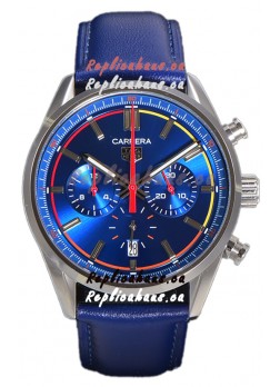 Tag Heuer Carrera Swiss Quartz Movement Replica Watch in Blue Dial - Blue Leather Strap