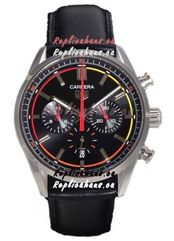 Tag Heuer Carrera Chronograph 42 Swiss Quartz Replica Watch Black Dial Leather Strap