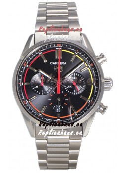 Tag Heuer Carrera Chronograph 42 Swiss Quartz Replica Watch Black Dial Steel Strap 