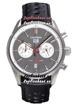 Tag Heuer Carrera Chronograph 43 Swiss Quartz Replica Watch Grey Dial Leather Strap