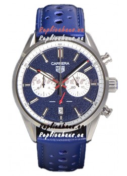 Tag Heuer Carrera Chronograph 43 Swiss Quartz Replica Watch Blue Dial Leather Strap 